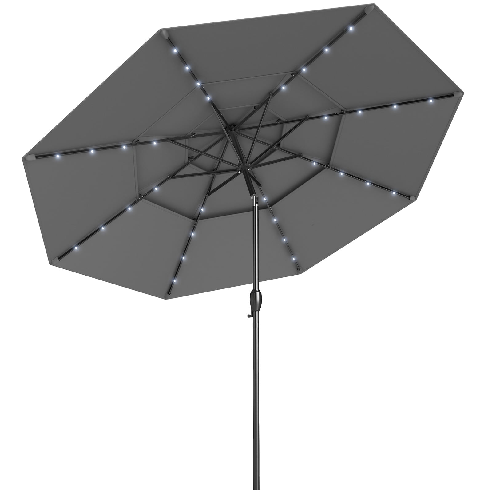 297 cm Solar Patio Umbrella with 32 LED Lights and 3-Tier Vented Top-Grey