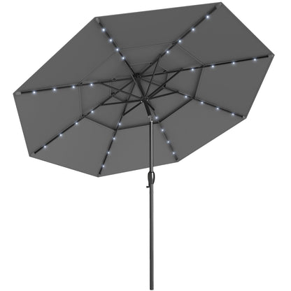 297 cm Solar Patio Umbrella with 32 LED Lights and 3-Tier Vented Top-Grey