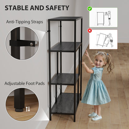 HOMCOM 4-Tier Bookshelf with Open Shelves - Charcoal Grey