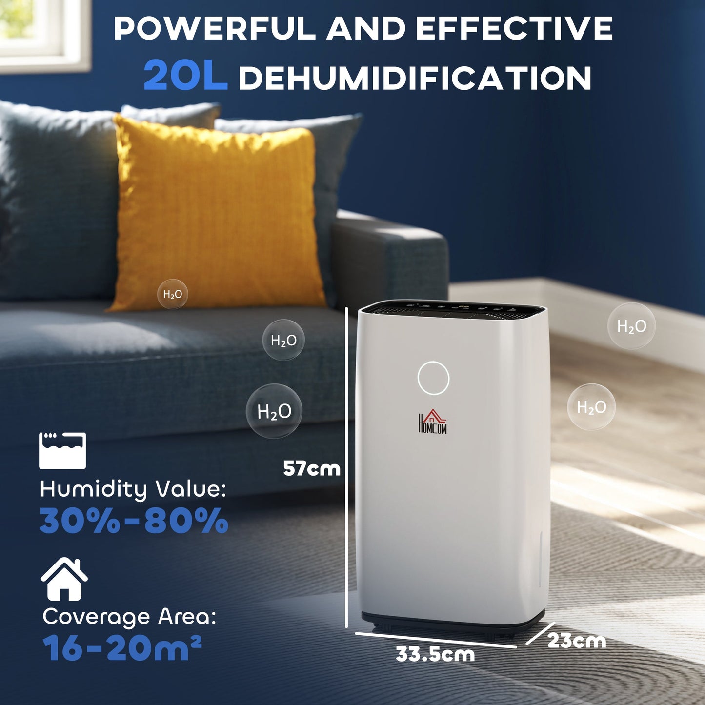HOMCOM 20L/Day Portable Dehumidifier for Home, with LED Screen, Sleep Mode, 24H Timer, 4L Water Tank, Electric Air Dehumidifier for Damp Laundry Bedroom Basement