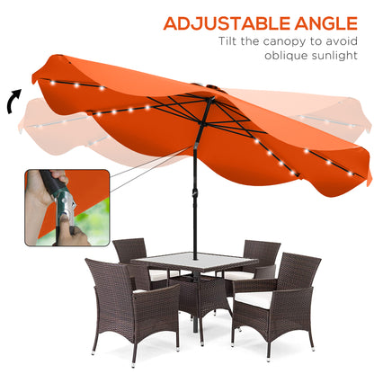 Outsunny Solar Patio Umbrella with LED and Tilt, Outdoor Market Table Umbrella Parasol with Crank, 3 x 3 (m), Orange