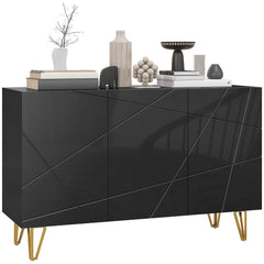 HOMCOM Modern Luxe High Gloss Sideboard, with Hairpin Legs - Black