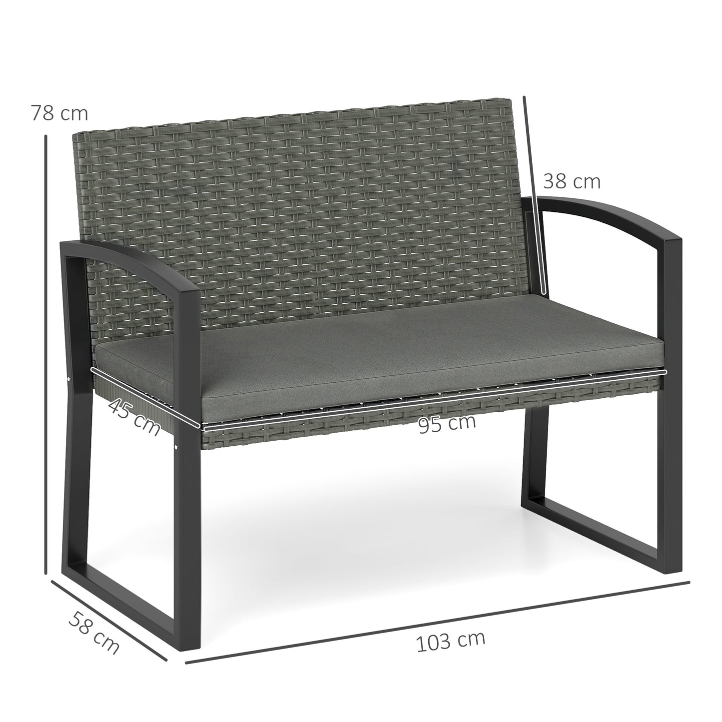 Outsunny Two-Seater Rattan Garden Bench - Light Grey
