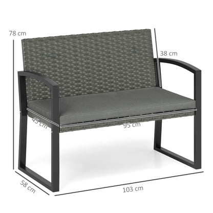 Outsunny Two-Seater Rattan Garden Bench - Light Grey