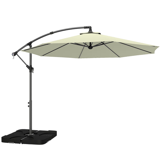 Outsunny 3m Overhanging Parasol, with Base, Weights and Cover - Beige
