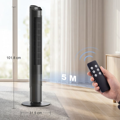 HOMCOM Tower Fan with WiFi App Control Standing Floor Cooling Fan Remote Control 101.8 cm Black
