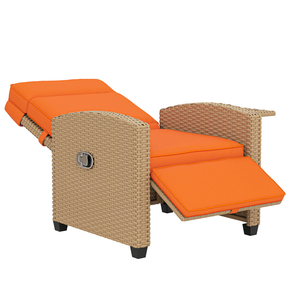Outsunny 145° Reclining Rattan Armchair, with Footrest - Khaki/Orange