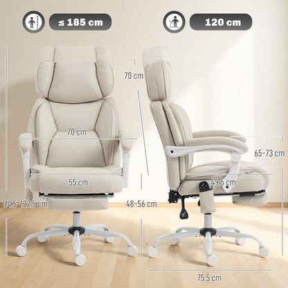 HOMCOM Office Chair with Massage, Heat, Adjustable Headrest, Leathaire‌ Reclining Desk Chair with Footrest, Cream White