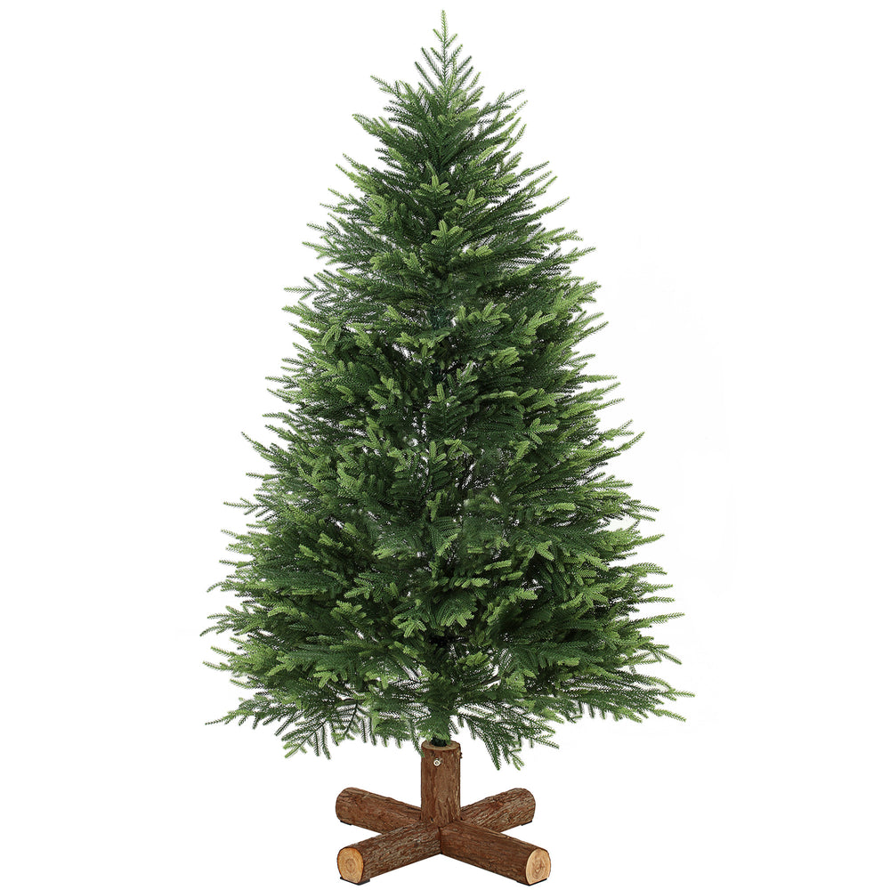 HOMCOM 5ft Artificial Christmas Tree, Hinged Xmas Tree with Realistic 513 PE & PVC Branch Tips, Fir Wood Base, Green