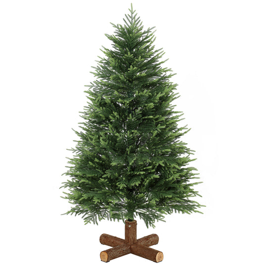 HOMCOM 5ft Artificial Christmas Tree, Hinged Xmas Tree with Realistic 513 PE & PVC Branch Tips, Fir Wood Base, Green