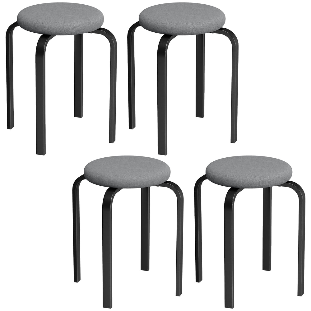 HOMCOM Stackable Stools Modern Cushioned Round Backless Stools Set of 4 Kitchen Dining Room Dark Grey