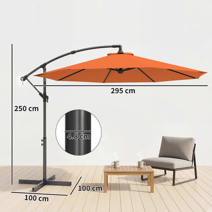 Outsunny 3 m Cantilever Parasol with Cross Base, Offset Outdoor Umbrella with Crank Handle, Hanging Sun Shade, Orange