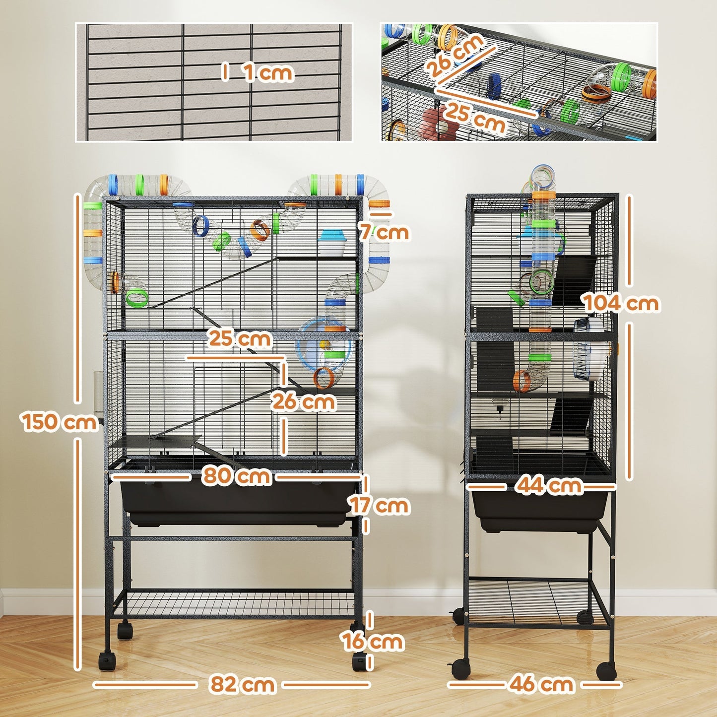 PawHut 5 Tier Large Hamster Cage on Wheels with 17 cm Deep Tray, Storage Shelf for Syrian, Gerbil, Rats