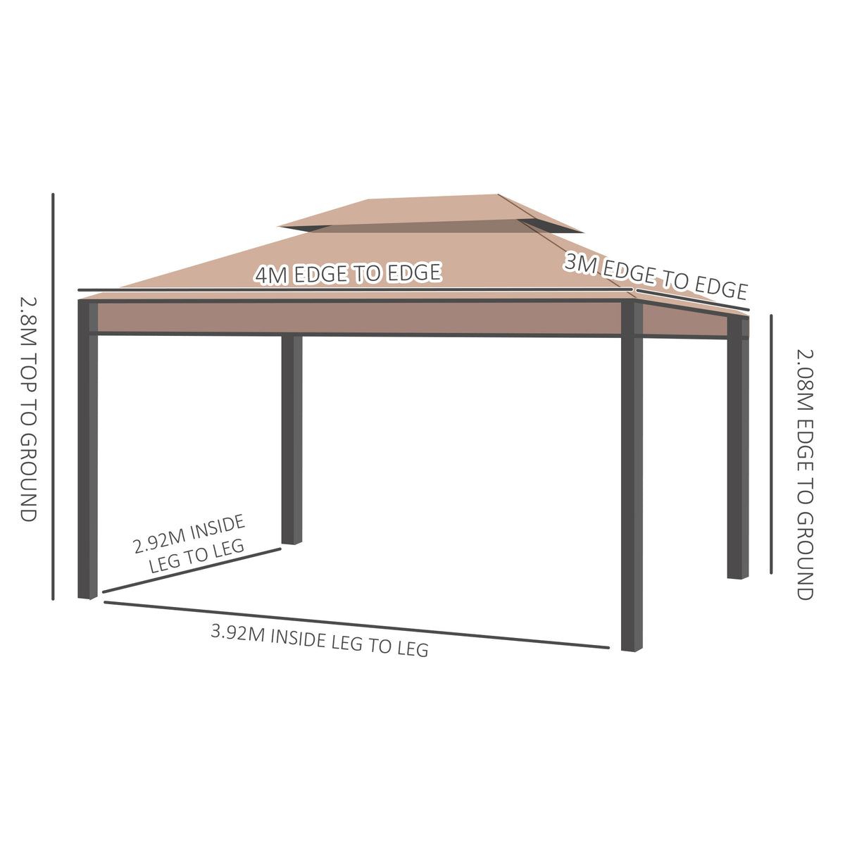 Outsunny 3 x 4m Garden Gazebo, Double Roof Marquee Canopy Shelter with Sidewalls, Solid Steel Frame for Garden, Lawn, Backyard and Deck