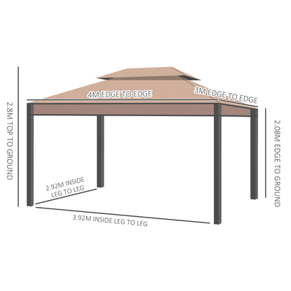 Outsunny 3 x 4m Garden Gazebo, Double Roof Marquee Canopy Shelter with Sidewalls, Solid Steel Frame for Garden, Lawn, Backyard and Deck