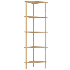 HOMCOM Bamboo Storage Shelf, 5-tier Corner Shelf, Freestanding Shelving Unit for Living Room, Home Office, Natural Wood Finish