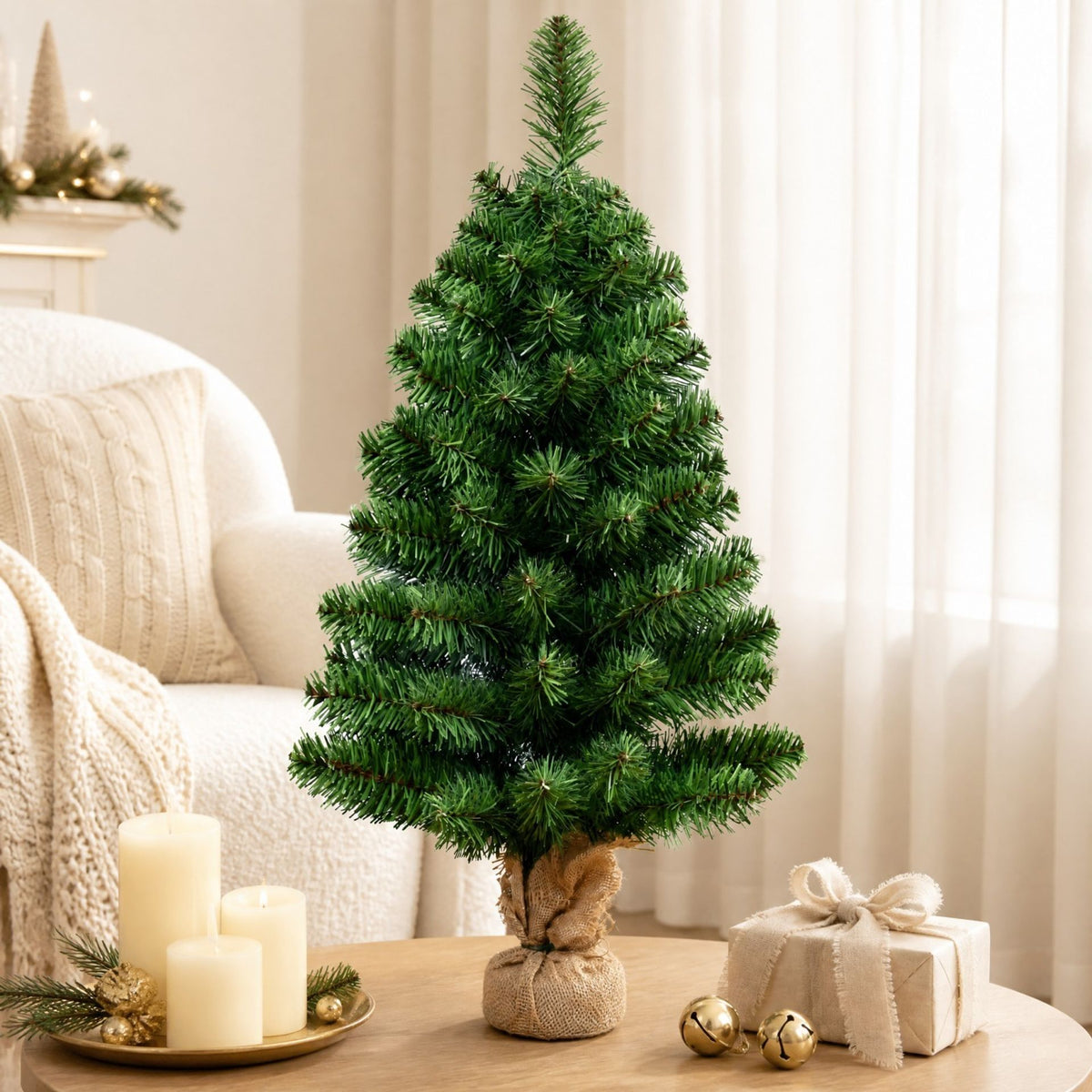2FT/3FT Mini Artificial Tabletop Christmas Tree w/ Burlap Base-3FT