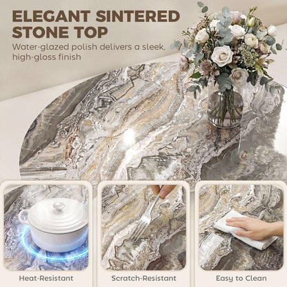 HOMCOM Coffee Table Sintered Stone Top Adjustable Foot Pads Modern centre Table for Living Room Brown and Black