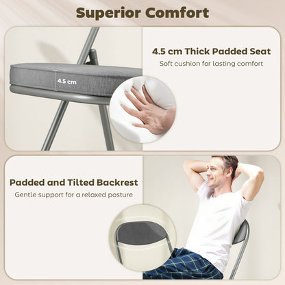 HOMCOM Set of Four Folding Corduroy Seat Chairs - Grey