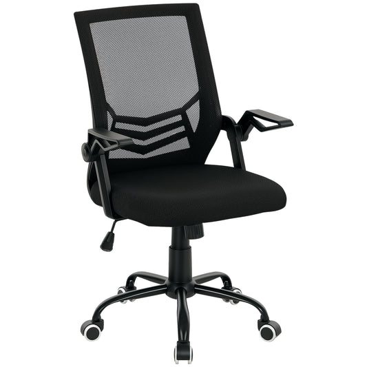Vinsetto Mesh Office Chair, Computer Desk Chair with Flip-up Armrests, Lumbar Back Support and Swivel Wheels, Black
