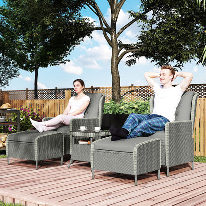 Outsunny Five-Piece Reclining Rattan Chair Set - Charcoal Grey