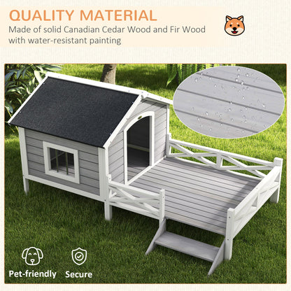 PawHut Small/Medium Dog House with Porch, Grey