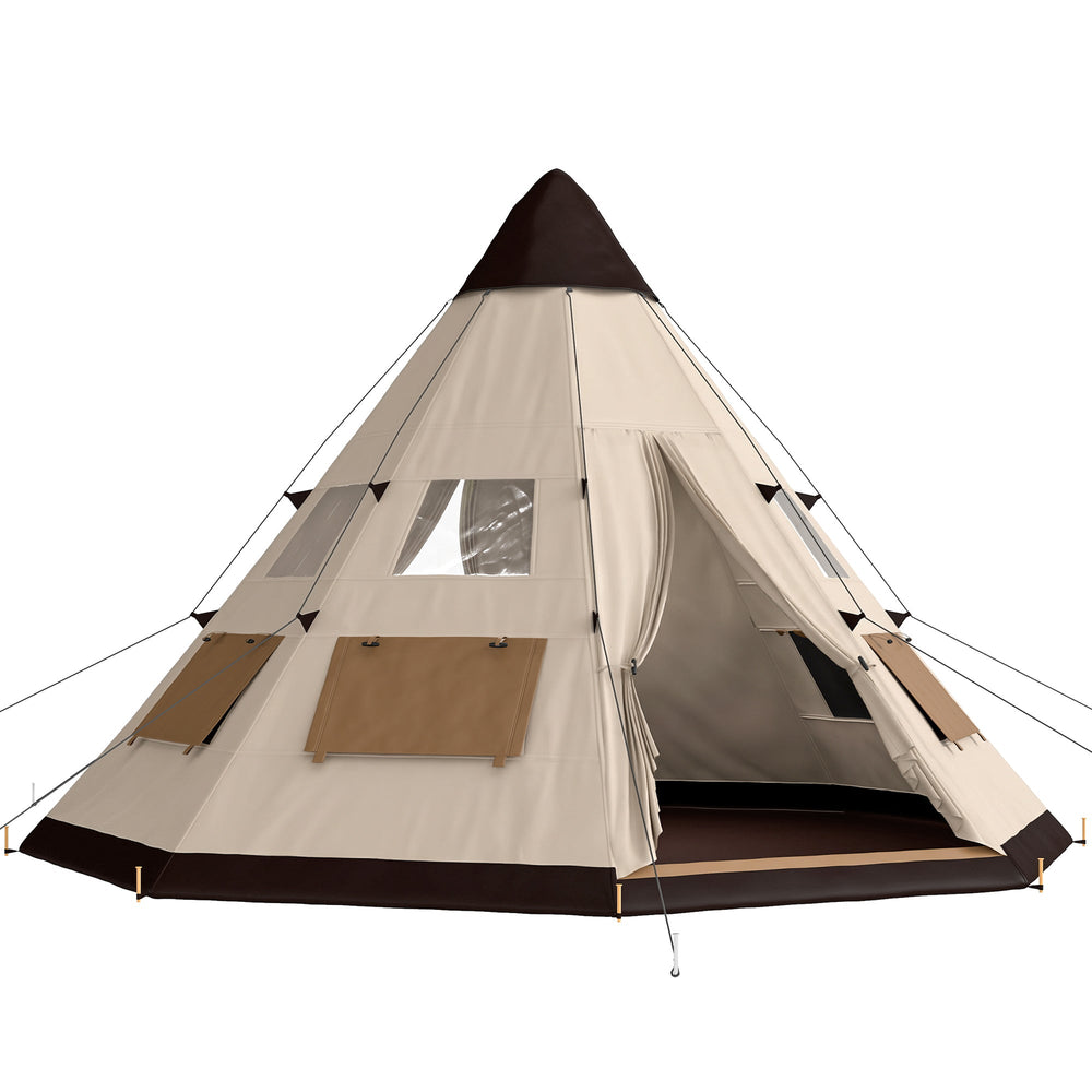 Outsunny 6 Men Tipi Tent with Carry Bag - Khaki