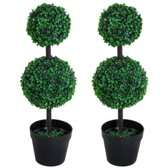 Outsunny Set of 2 Artificial Boxwood Ball Topiary Trees Potted Decorative Plant Indoor DÃ©cor (67cm)