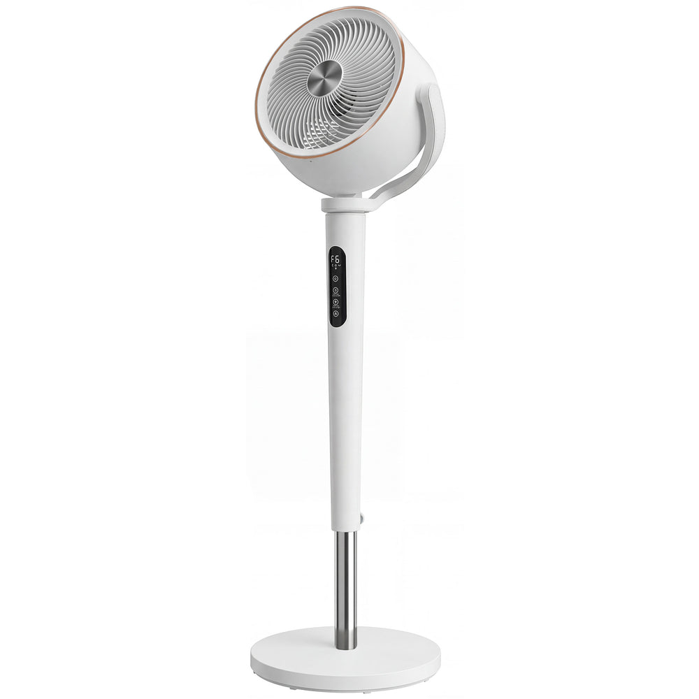 HOMCOM 20dB Silent Standing Fan, 70°+90° Auto Oscillating Fan with 12 Speeds, LED Light, Air Circulator, Remote Control, 12H Timer, for Bedroom, 46 Inch, White