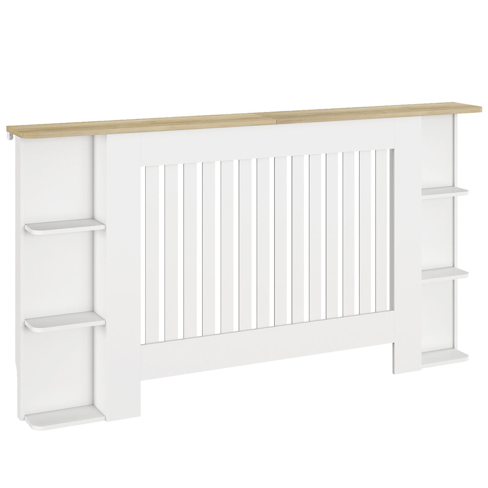 HOMCOM Radiator Cover with Open Storage Shelves, Vertical Slatted Cabinet Shelf Heater Cover for Living Room, Hallway, Large, White