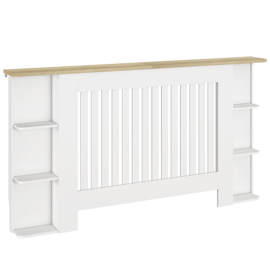HOMCOM Radiator Cover with Open Storage Shelves, Vertical Slatted Cabinet Shelf Heater Cover for Living Room, Hallway, Large, White