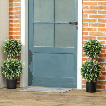 HOMCOM Set of 2 Decorative Artificial Plants Ball Trees with Lavender Flowers in Pot Fake Plants for Home Indoor Outdoor Decor, 70cm, White
