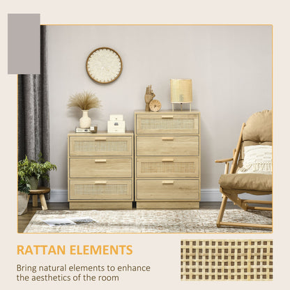 HOMCOM Chest of Four Rattan Weave Panel Drawers - Wood-Effect