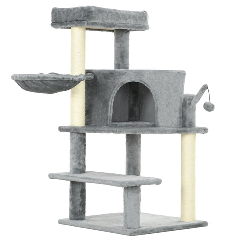 PawHut Sisal 100cm Cat Tree Tower with Sisal Scratching Post Grey
