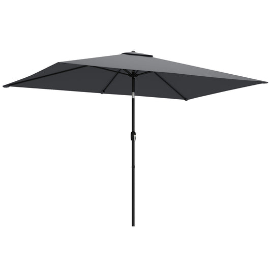 Outsunny Garden Parasol, Parasol Umbrella with Crank Handle, Tilt Function, Polyester Canopy, Dark Grey