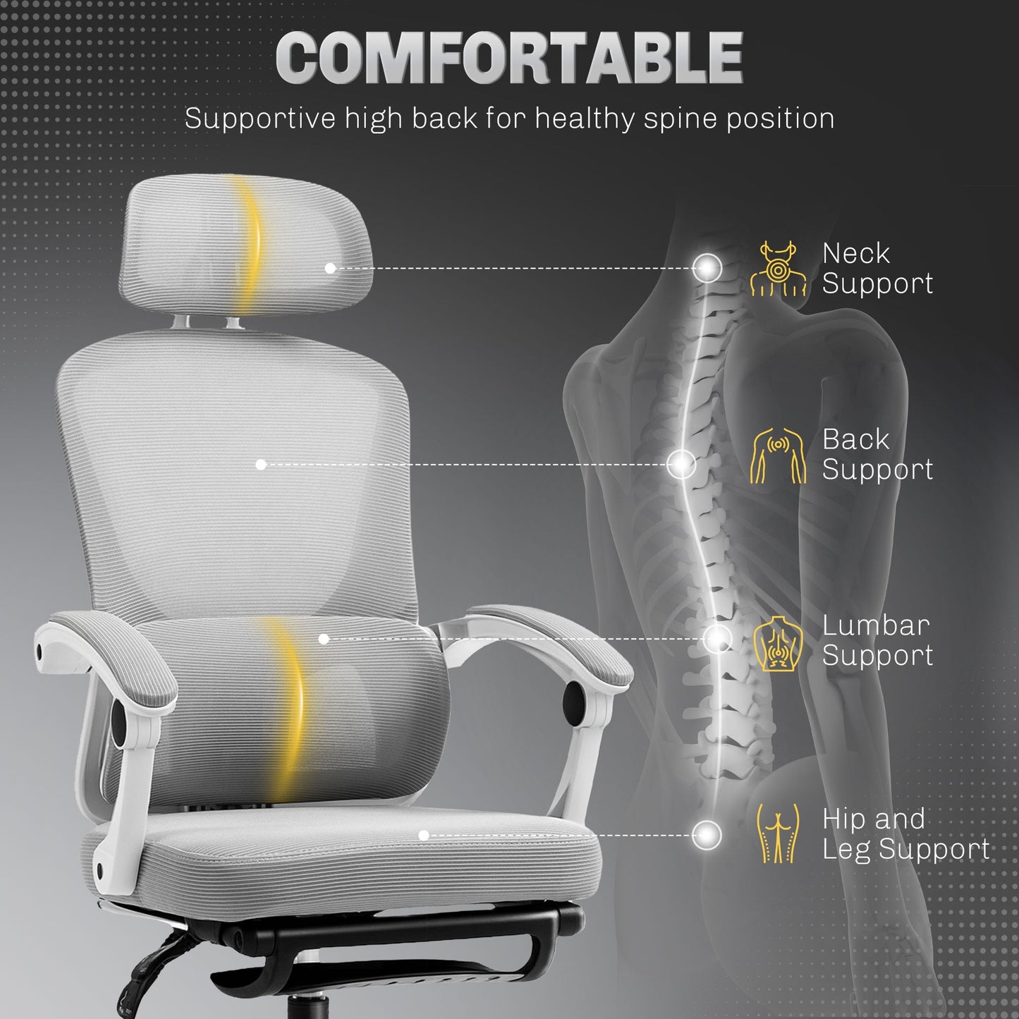 HOMCOM Multi-Adjustable Mesh Back Office Chair - Grey