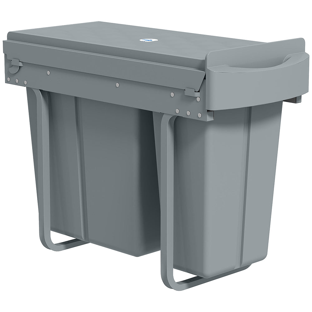 HOMCOM 2 Removable Recycling, ContaineUnder-Sink Kitchen Trash Bin, Smooth Slide, Handle, Diamond Pattern Lid, Grey