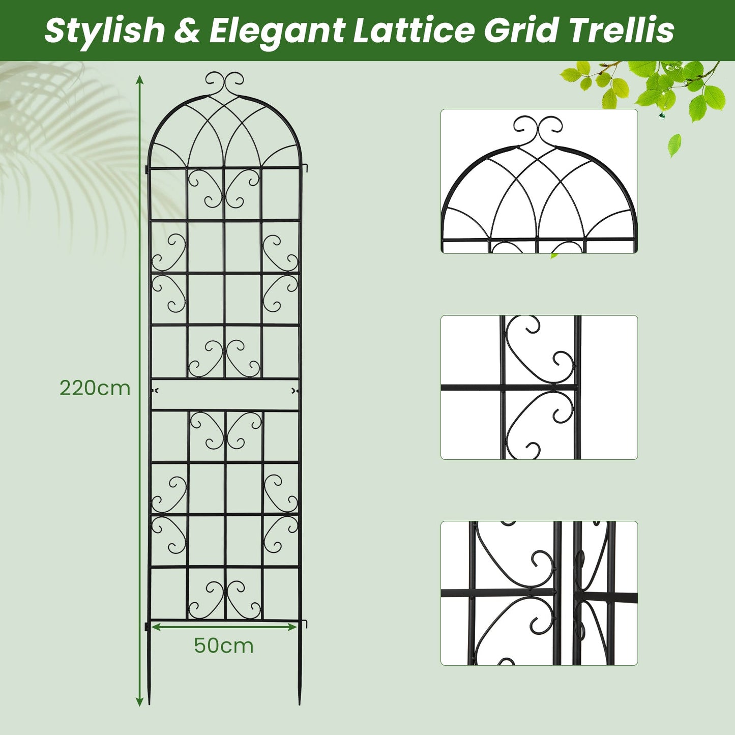 2 Pack 220 x 50 cm Metal Garden Trellis for Climbing Plants-Black