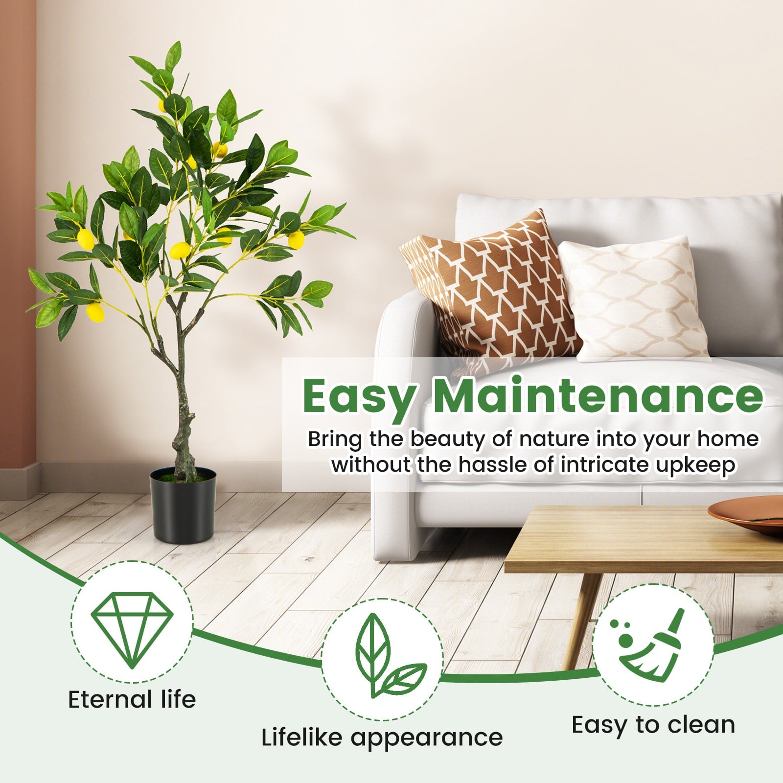 2 Pack 80cm Fake Lemon Plant with Lemon Fruits and Cement Pot
