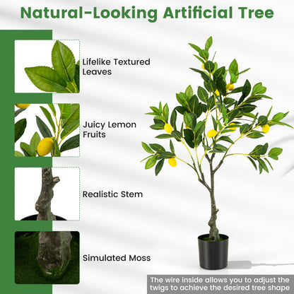 2 Pack 80cm Fake Lemon Plant with Lemon Fruits and Cement Pot