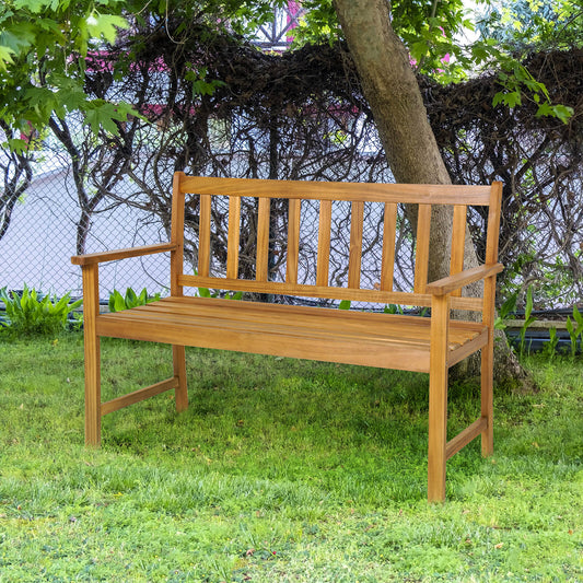 2-Person Patio Wooden Bench with Backrest and Armrests for Garden