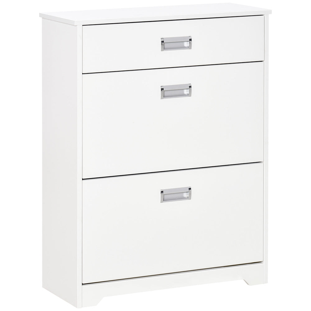 HOMCOM Shoe Cabinet, Slim Shoe Storage Cabinet with Drawer, 2 Flip-up Doors and Adjustable Shelf, Narrow Shoe Cupboard for 16 Pairs of Shoes for Entryway, Hallway, White