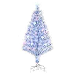 HOMCOM 4FT Artificial Fibre Optic Christmas Tree Seasonal Decoration w/ LED Lights Pre-Lit Easy Store White Blue