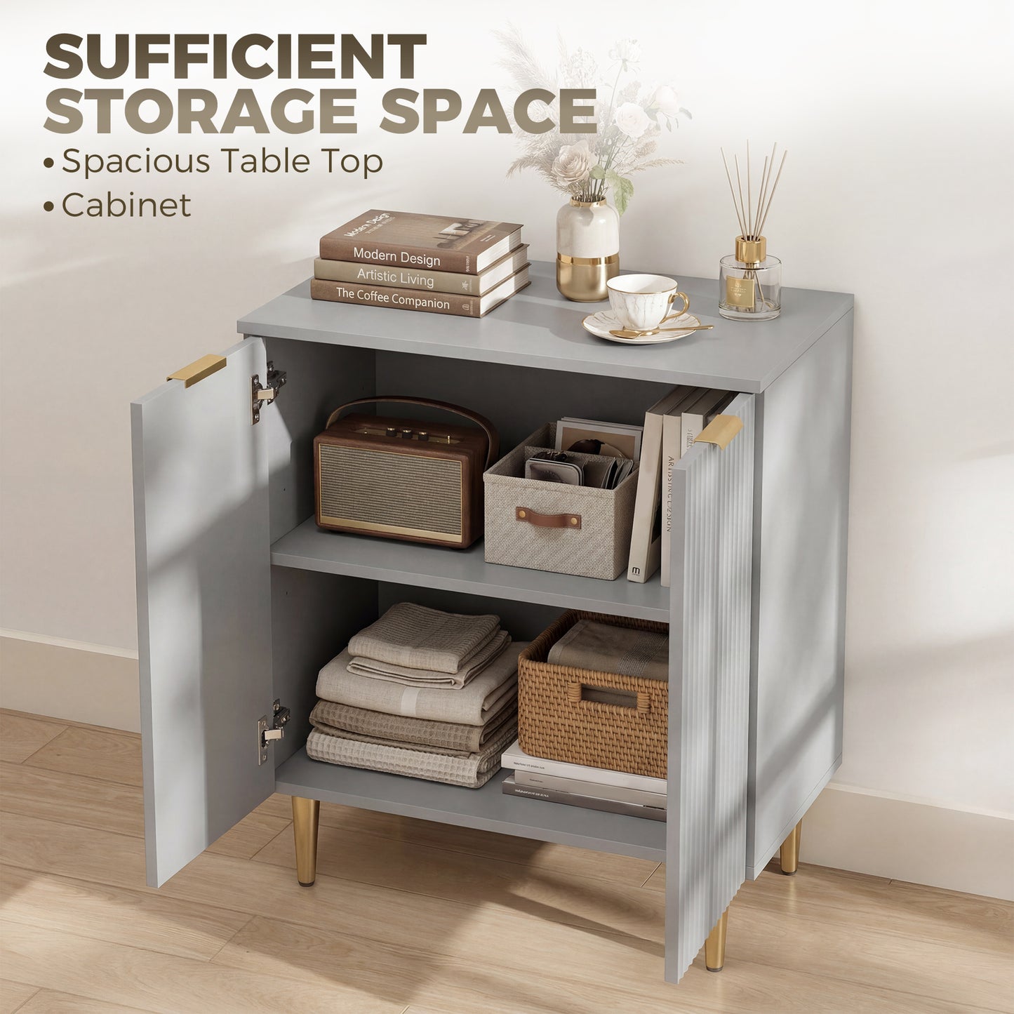 HOMCOM Sideboard Buffet Cabinet, Modern Kitchen Storage Cabinet with Adjustable Shelf and Metal Legs, Grey