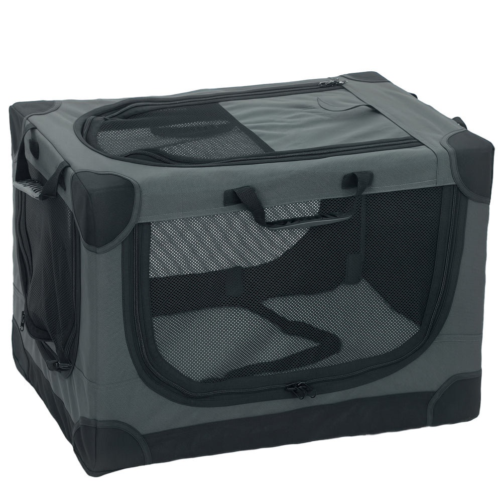 PawHut Soft Dog Crate Pet Travel Crate 60 x 42 x 43 cm with Removable Pad Mesh Window Army Green