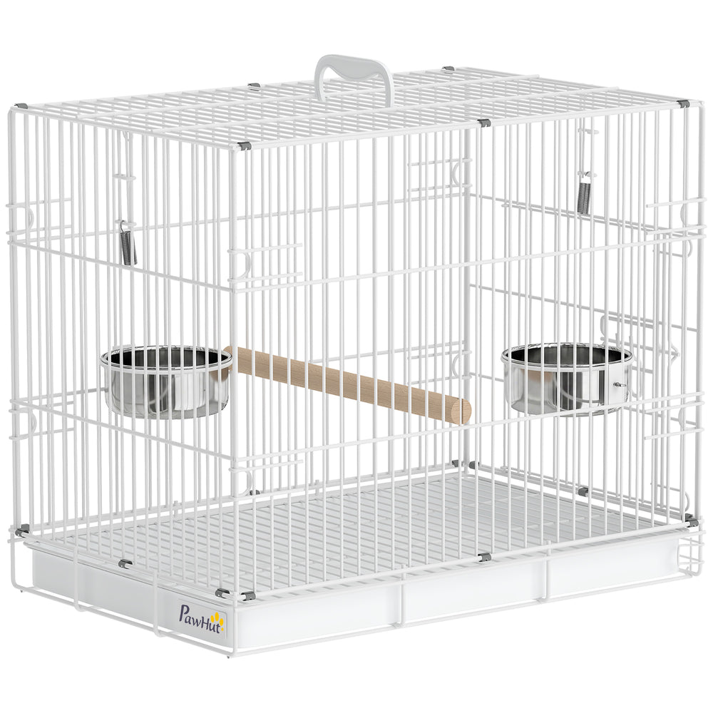 PawHut Bird Cage Foldable Portable Budgie Cage with Wooden Perch 2 Bowls for Travel 49 x 31 x 40 cm Black