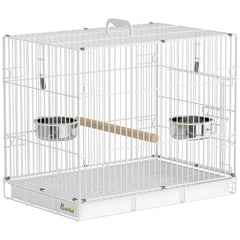 PawHut Bird Cage Foldable Portable Budgie Cage with Wooden Perch 2 Bowls for Travel 49 x 31 x 40 cm Black