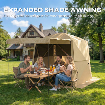 Outsunny Pop Up Gazebo Waterproof Instant Shelter with Awning Mesh Windows for Camping Patio 2 x 2 m, Khaki