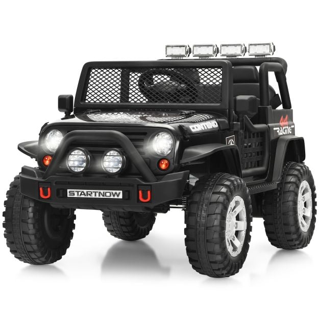 2-Seat Kids Ride on Truck with Parent Remote Control-Black-Black