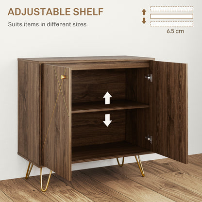 HOMCOM Sideboard Storage Cabinet with Golden Lines, Modern Luxury Living Room Cabinet with Adjustable Shelf, Steel Harpin Legs, Brown